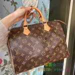 LV 路易威登 SPEEDY 30 經典老花 塗層帆布 牛皮革飾邊 枕頭包 手提包 M41108 女款 棕色