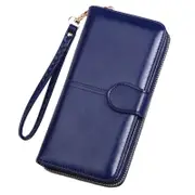 Women Wallet Large Leather Designer Card and Smartphone Holder Organizer Long Ladies Travel Clutch Wristlet- Dark Blue