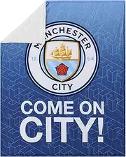 FOCO Official Licensed Manchester City FC Slogan Sherpa Plush Throw Blanket