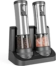 Electric Salt and Pepper Grinder, with Charging Base and White LED Light, Adjustable Coarseness, USB Rechargeable, Washable Container, for Pepper Grinding