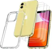 RKINC Case for iPhone 11 6.1-Inch Case, Shockproof Military-Grade Protection, Not-Yellowing with 3 X Screen Protectors Slim Phone Case, Clear