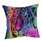 Colorful Animal Art Neon Rainbow Tiger Cushion Cover