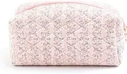 Floral Makeup Bag, Cute Quilted Makeup Toiletry Bag, Zipper Cosmetic Pouch, Daily Travel Use Skincare Bag, Multipurpose Organizer Bag, Blossom Blush Pink, Cute