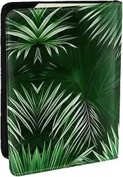 [EdWal] Green Leaves of Palm Tree Tropical Plants Print Passport Cover with Credit Card Holder Leather Passport Case, for Women Men Family ID Travel, Black, One Size
