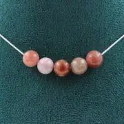Necklace 5 Beads Stone Sun 8 Mm. Chain Stainless Steel Necklace Femm