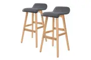 2X Wooden Bar Stool Dining Chair Fabric SOPHIA 74cm GREY
