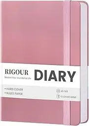Rigour Journal Notebook with 400 Pages Academic Diary A5 Memo Daily Planner Hardcover Line Ruled Journal for Women Men, Scheduler Daily Planner for Home Office School Diary Travel Gift Birthday(Pink)