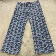 NWT BooHoo Man Jeans Men's 32R Blue Diamond Jacquard Denim Relaxed Fit NEW 5759