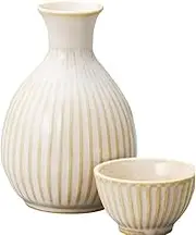 Ale-net Sake Set Tokkuri Ochoko Set 3.3 x 4.7 inches (8.5 x 12 cm), 9.2 fl oz (260 cc) Unofusogime, Tokuri & Guinomi (2 Pieces) Set, Ceramic, Mino Ware