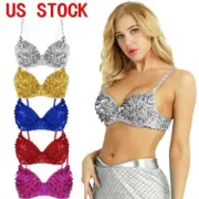 Shiny Sequin Bra Top Womens Gothic Cami Bralette Stage Performance Dancewear