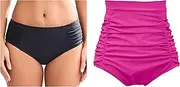 [COCOPEAR] Full Coverage Bikini Bottoms for Women Mid Rise Bathing Suit Bottoms for Women Ruched Tummy Control Swim Bottoms