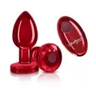 Cheeky Charms Vibrating Metal Butt Plug w Remote, Medium, Red