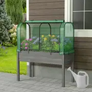 CostwayElevated Wooden Raised Garden Bed with Mini Greenhouse-Green
