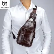 Bullcaptain men genuine cow leather, travel messenger cross body bag
