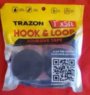 1" x 5' Black Adhesive Hook and Loop Interlock Tape Fastener Fabric