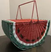 WATERMELON RESIN WICKER LARGE PICINIC BASKET, C & C CALIFORNIA HOME NEW WITH TAG