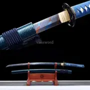 Japanese Samurai Folded Steel Katana Sword Blue Blade SHINOGI ZUKURI Full Tang.