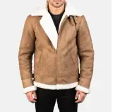 Men Aviator Pilot B3 Real Shearling Sheepskin Leather Bomber Jacket Flying coat