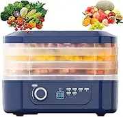 3-Tier Food Dryer Machine, Food Dehydrator Machine with 15-70℃ Temperature Control & 48H Timer, Drying Fruits Machine, 360° Hot Air Drying, for Fruits Meat and Vegetables Blue