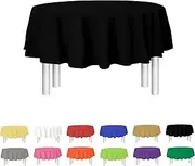 Black Disposable Plastic Tablecloth for Round Tables (12 Pack) 84 inches Table Cloths for Parties, Events & Weddings, Indoors & Outdoors, Plastic Table Cover
