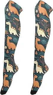 [Caihoyu] Women Thigh High Socks Lightweight Long Stockings Over Knees Socks for Weddings Drawings Of Dinosaurs and Plants, Drawings of Dinosaurs and Plants