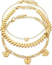 [Zeayebsr] Anklet for Women, Gold Anklet for Women, Necklaces for Women, Waterproof, Gold Anklets for Women Set, Waterproof Layered Gold Anklet for Teenagers, Girls, Jewellery Gift