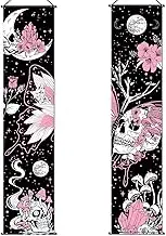 2 Pcs Skull Tapestry Banner Hippie Wall Decoration Butterfly Mushroom Room Wall Hanging Moon Stars Bohemian Abstract Mushroom Backdrop Photography Background for Home Aesthetic Decor Room Bedroom