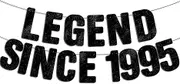 Pre-Strung Legend Since 1995 - Black Glitter Banner, 30th Birthday Party Decorations for Her & Him, Funny 30th Decor Bday Sign Gifts