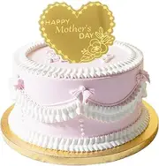 Happy Mother's Day Cake Topper, 10Pcs Gold Acrylic Mother Day Cupcake Topper Heart Cake Decoration for Mother's Day Party Supplies