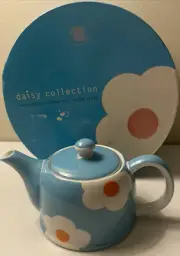 Blue Daisy Teapot With Orig Box Yeti Houseware Retro 70s Classic Coffee & Tea