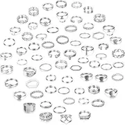 [Kakonia] 68 Pcs Gold Silver Knuckle Rings Set for Women Girls, Stackable Rings Boho Joint Finger Midi Rings Hollow Carved Crystal Stacking Rings Pack for Gift