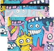 Doodle Funny Cute Monsters Colorful Kids poucheses with Clear Window Zipper Large and Sturdy Binder 3 Rings for Office School Supplies Cosmetics Multicolored 2 PCS