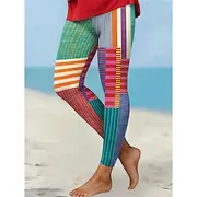 Women's Leggings Vacation Vintage Fashion Ankle-Length High Waist Graphic Geometric Printing Soft Breathable Micro-elastic Outdoor Daily Robin's Egg Blue Red A