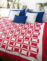 Red & White Patchwork Orange Peel FINISHED QUILT - Queen