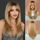 Blonde Layered Wig with Curtain Bangs Long Straight Pixie Cut wig with Dark R...
