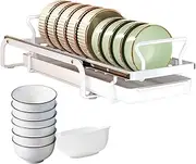 Kitchen Bowl Dish Storage Rack, Pull-Out Dish Drainer, Countertop Multi-Functional Dish Rack, Dishware Storage Box, Pull-Out Drainers for Kitchen, Sink, Apartment, Dorm, Home