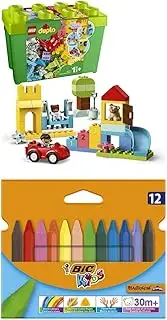 DUPLO Classic Deluxe Brick Box 10914 LEGO Starter Set with Storage Box and BIC Kids Triangular Colouring Crayons