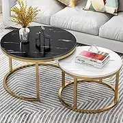 Nest of 2 Tables Nesting Coffee Table Marble PatternTop Accent End Tables Sofa Table Multi-Functional Side Table for Telephone Bedside Living Room,C