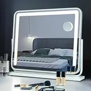 Simplus Large Makeup Mirror with Lights, Rotatable 360° Hollywood Vanity Mirrors Tabletop Beauty Cosmetic Dressing Bathroom Decor, LED Strip 10X Magnification Dimmable & Smart Touch Control Rectangle
