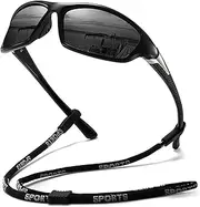 Mens Sunglasses Cool Sunglasses for Men Women, Wrap Around Unbreakable Sun Glasses, UV400 Protection Polarized Sports Sunglasses for Driving, Fishing, Running, Cycling, Black