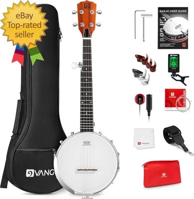 5 String Banjo 26 Inch, MINI Travel Banjo Beginner Kit with Remo Head, Open Back