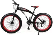 Mountain Bike Mens Mountain Bike 7/21/24/27 Speeds, 26 inch Fat Tire Road Bicycle Snow Bike Pedals with Disc Brakes and Suspension Fork,BlackRed,24 Sp