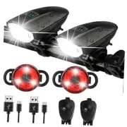 Bike Lights Set with Horn 1400LM USB Rechargeable Bicycle Headlight Black+Black