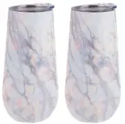 Oasis 2X180ml Double-insulated Stemless Champagne Silver Quartz Tumbler w/ Lids