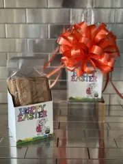 Easter Gift Basket/Box & 1/2 Pound of Lotus Biscoff Cookies Wrapped & Orange Bow