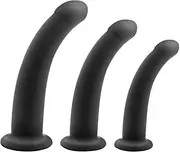 Beauty7 3PCS Silicone Beginner Strap On Harness Vaginal Dildo Set Curved Anus Butt Plug Glans Tip Flare End Penis Wearable Pegging Sex Toy Willy Female Women Men Couple