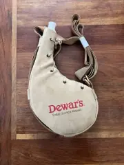 Dewars Large Scotch Whiskey Flask Brown Leather .