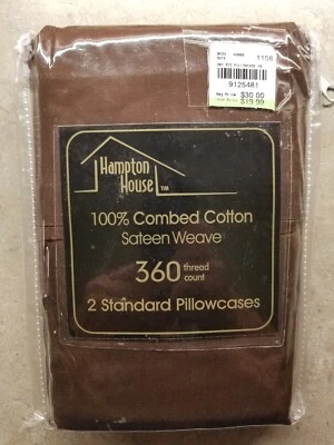 NEW Hampton House - 2 Standard Pillow Cases 360 TC Chocolate Brown Cotton Sateen