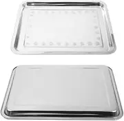 AIMALL 2PCS Stainless Steel Oblong Tray Plate Serving Tray Silver Dinner Food Kitchenware - Durable Kitchenware for Home, Restaurant & Hotel Use