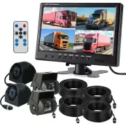4x Reverse Backup Camera Side View System 9" Quad Split Monitor for RV Truck Bus